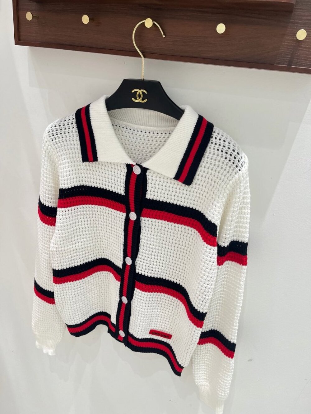 🍦Miu Miu🍦Red Label Striped Collared Knit Cardigan - Picture 2 of 6